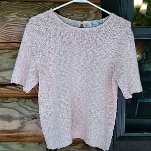 Vintage short sleeve sweater, pinkish peach.
